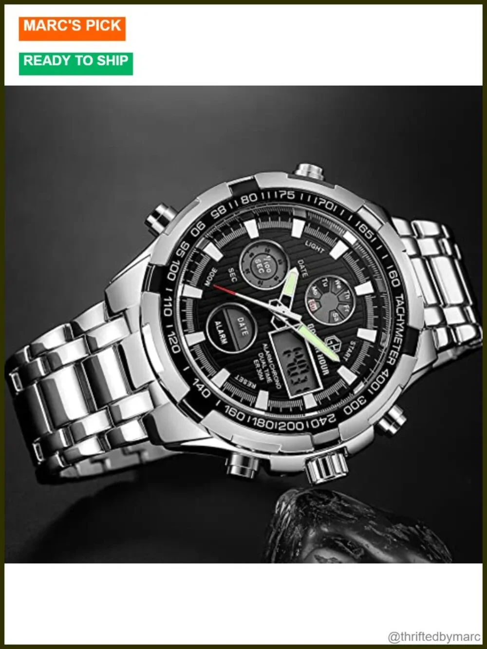 Luxury Stainless Steel Analog Digital Watch for Men Outdoor Sport Waterproof